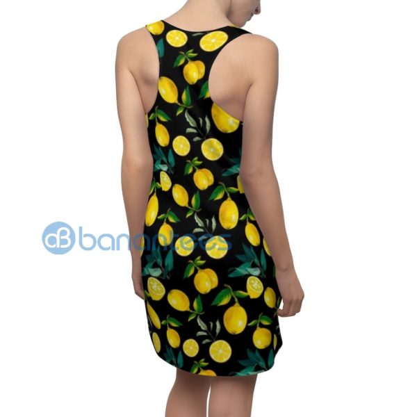 Yellow Lemon Pattern Full Printed Black Racerback Dress For Women Product Photo