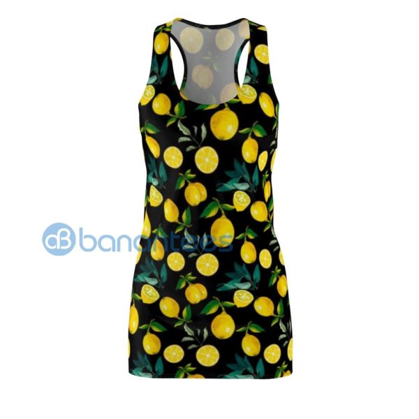 Yellow Lemon Pattern Full Printed Black Racerback Dress For Women Product Photo
