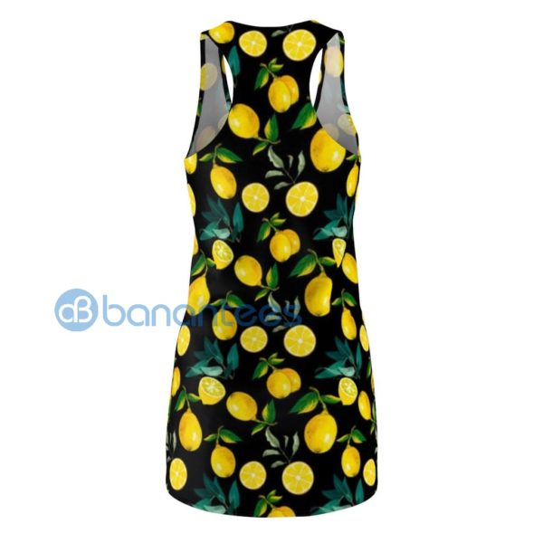 Yellow Lemon Pattern Full Printed Black Racerback Dress For Women Product Photo