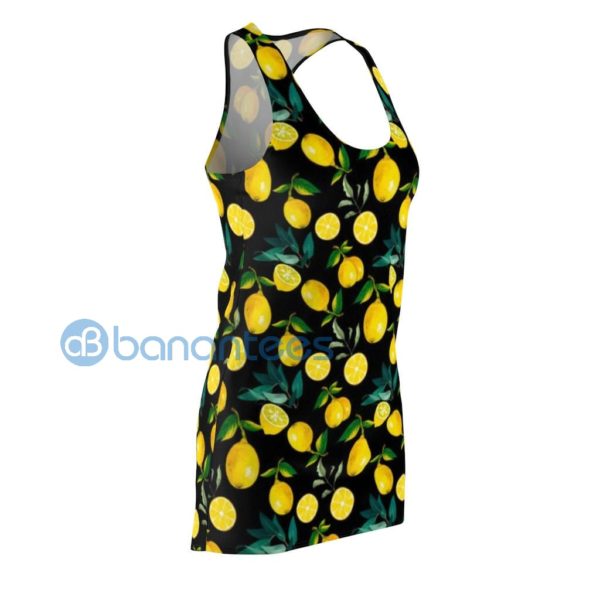 Yellow Lemon Pattern Full Printed Black Racerback Dress For Women Product Photo