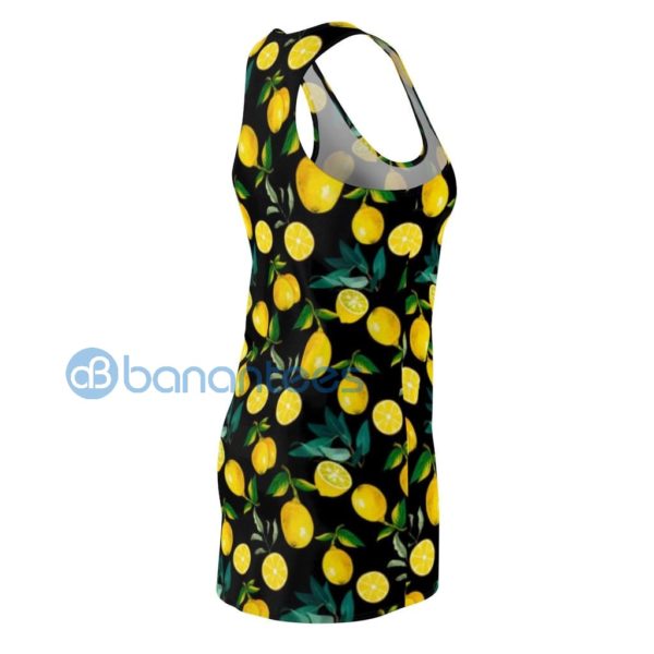 Yellow Lemon Pattern Full Printed Black Racerback Dress For Women Product Photo