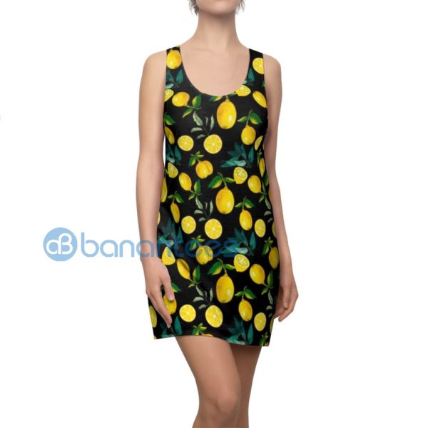 Yellow Lemon Pattern Full Printed Black Racerback Dress For Women Product Photo