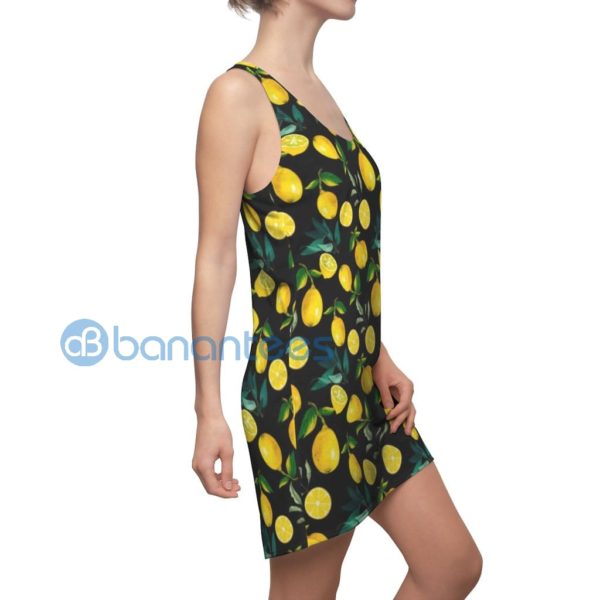 Yellow Lemon Pattern Full Printed Black Racerback Dress For Women Product Photo