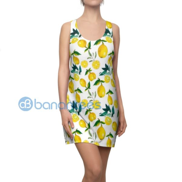 Yellow Lemon Pattern Full Printed Racerback Dress For Women Product Photo