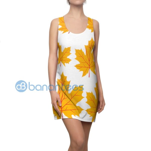 Yellow Maple Leaves Pattern White Racerback Dress Product Photo