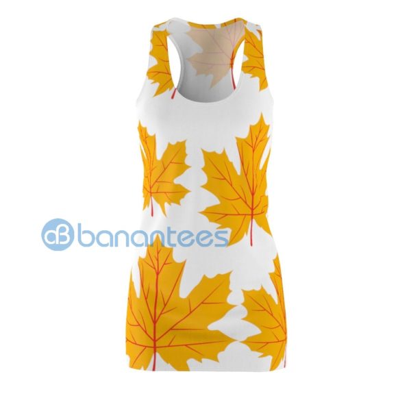Yellow Maple Leaves Pattern White Racerback Dress Product Photo