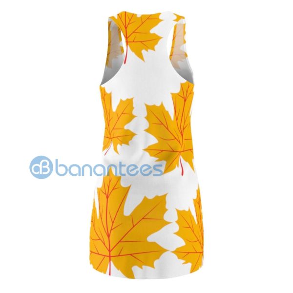 Yellow Maple Leaves Pattern White Racerback Dress Product Photo