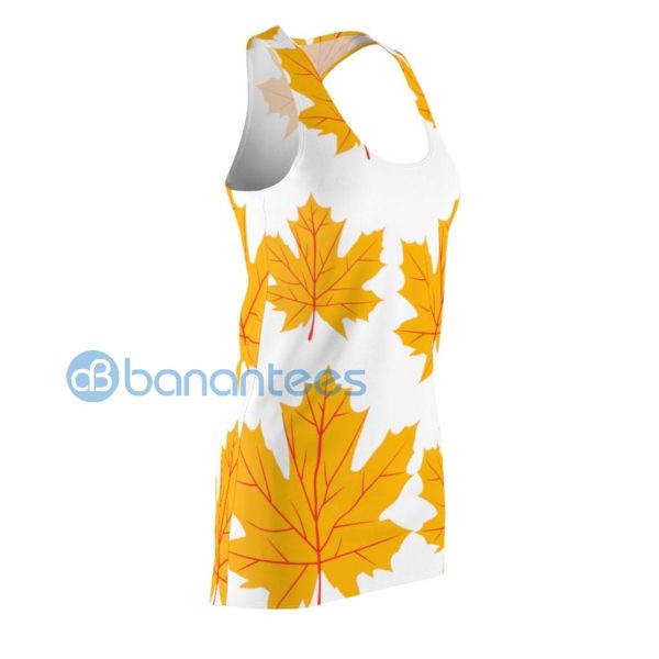 Yellow Maple Leaves Pattern White Racerback Dress Product Photo