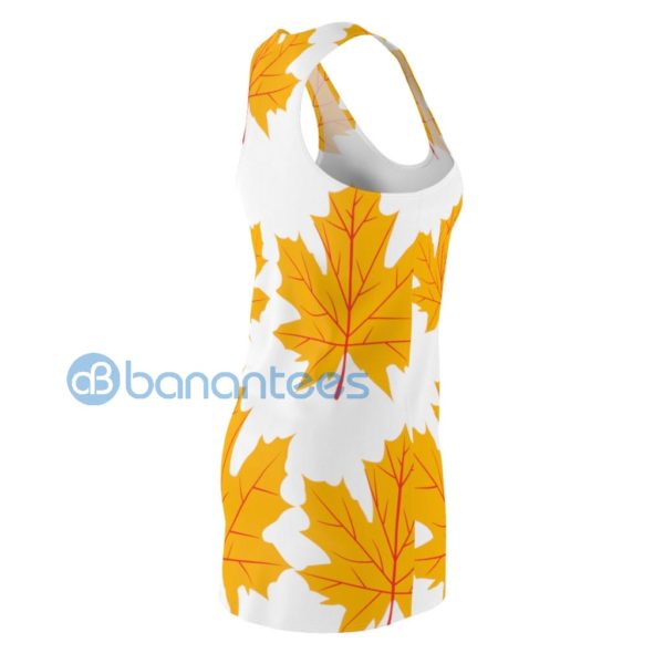 Yellow Maple Leaves Pattern White Racerback Dress Product Photo