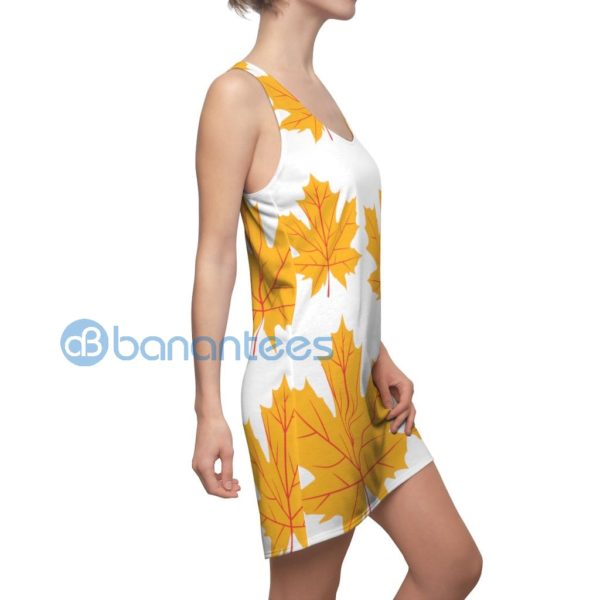 Yellow Maple Leaves Pattern White Racerback Dress Product Photo