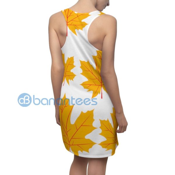 Yellow Maple Leaves Pattern White Racerback Dress Product Photo