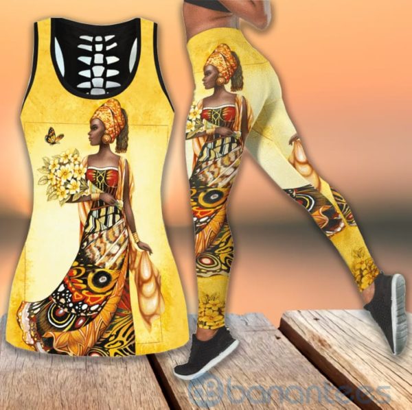 Yellow Pattern African Girl Tank Top Legging Set Outfit Product Photo