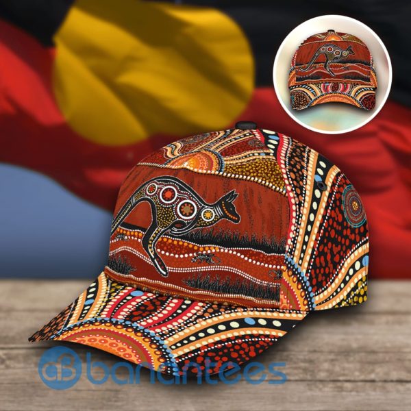 Aboriginal Kangaroo Running Lizard Art All Over Printed 3D Cap Product Photo
