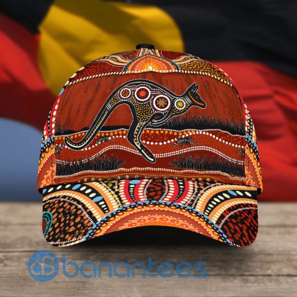 Aboriginal Kangaroo Running Lizard Art All Over Printed 3D Cap Product Photo