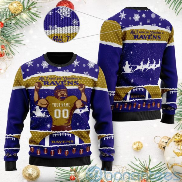 All I Want For Christmas Is Baltimore Ravens Custom Name Number Christmas 3D Sweater Product Photo