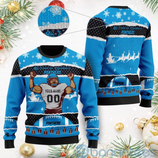 All I Want For Christmas Is Carolina Panthers Custom Name Number Christmas 3D Sweater Product Photo