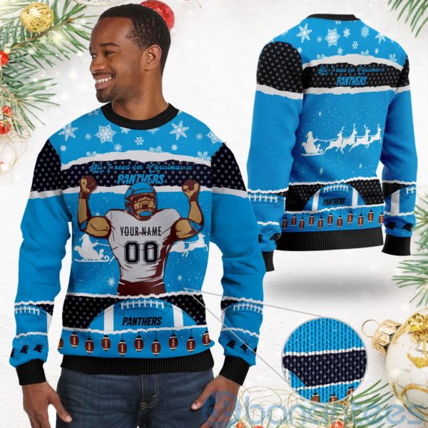 All I Want For Christmas Is Carolina Panthers Custom Name Number Christmas 3D Sweater Product Photo