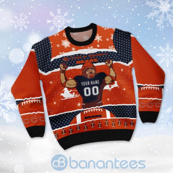 All I Want For Christmas Is Chicago Bears Custom Name Number Christmas 3D Sweater Product Photo