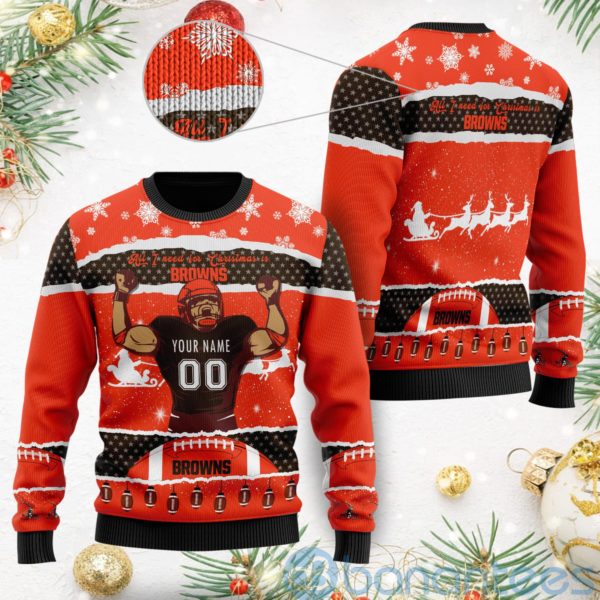 All I Want For Christmas Is Cleveland Browns Custom Name Number Christmas 3D Sweater Product Photo