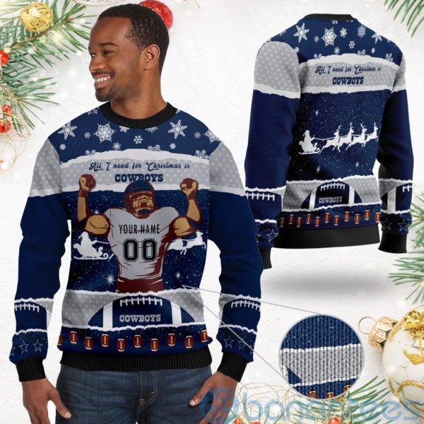 All I Want For Christmas Is Dallas Cowboys Custom Name Number Christmas 3D Sweater Product Photo