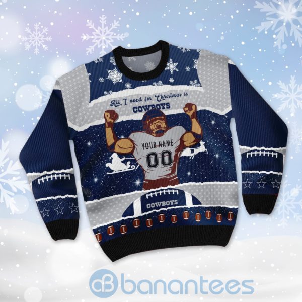 All I Want For Christmas Is Dallas Cowboys Custom Name Number Christmas 3D Sweater Product Photo