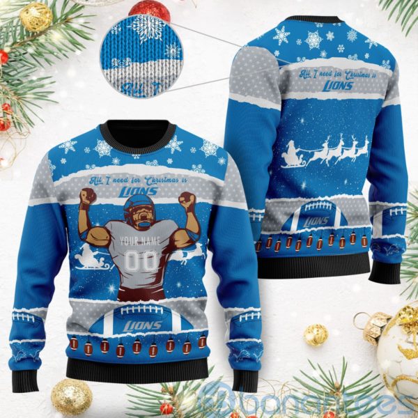 All I Want For Christmas Is Detroit Lions Custom Name Number Christmas 3D Sweater Product Photo
