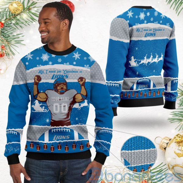 All I Want For Christmas Is Detroit Lions Custom Name Number Christmas 3D Sweater Product Photo