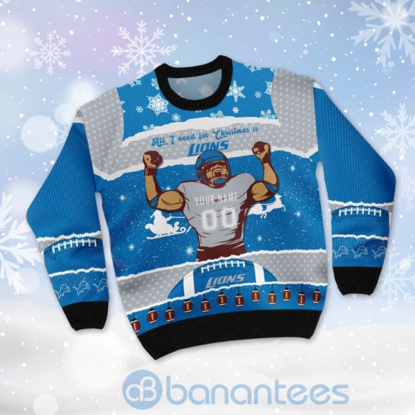 All I Want For Christmas Is Detroit Lions Custom Name Number Christmas 3D Sweater Product Photo