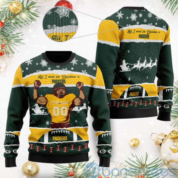 All I Want For Christmas Is Green Bay Packers Custom Name Number Christmas 3D Sweater Product Photo