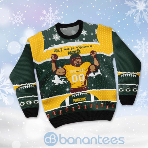 All I Want For Christmas Is Green Bay Packers Custom Name Number Christmas 3D Sweater Product Photo