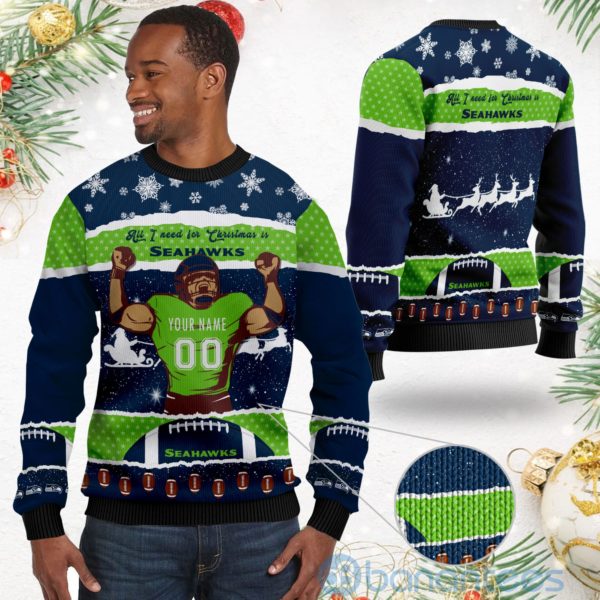 All I Want For Christmas Is Seattle Seahawks Custom Name Number Christmas 3D Sweater Product Photo