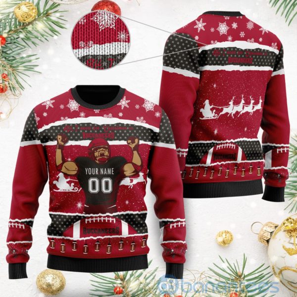 All I Want For Christmas Is Tampa Bay Buccaneers Custom Name Number Christmas 3D Sweater Product Photo