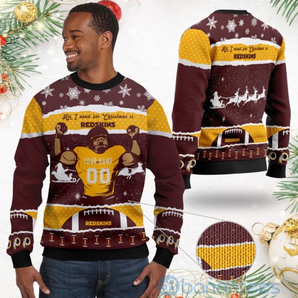 All I Want For Christmas Is Washington Redskins Custom Name Number Christmas 3D Sweater Product Photo