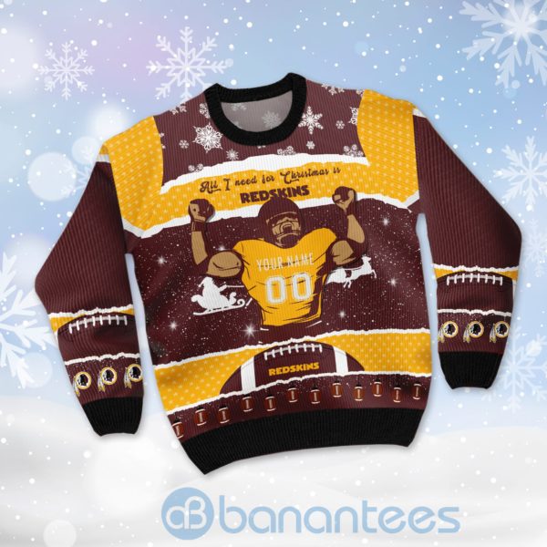 All I Want For Christmas Is Washington Redskins Custom Name Number Christmas 3D Sweater Product Photo