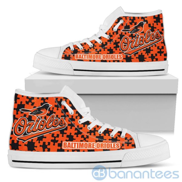All Over Printed Puzzle Logo Baltimore Orioles High Top Shoes Product Photo