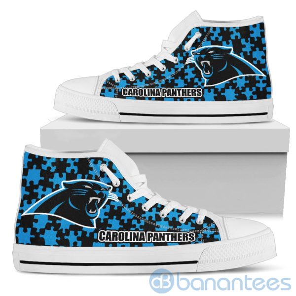 All Over Printed Puzzle Logo Carolina Panthers High Top Shoes Product Photo