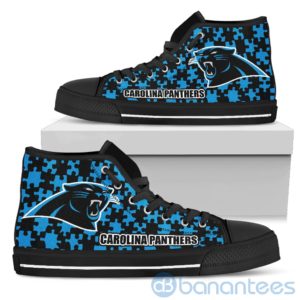 All Over Printed Puzzle Logo Carolina Panthers High Top Shoes Product Photo