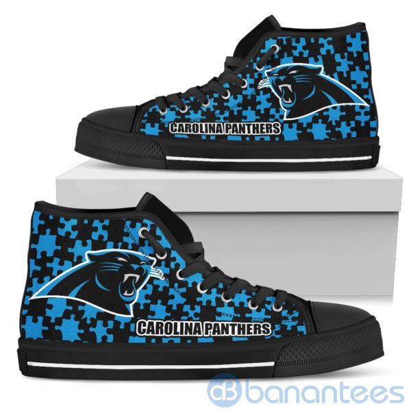 All Over Printed Puzzle Logo Carolina Panthers High Top Shoes Product Photo