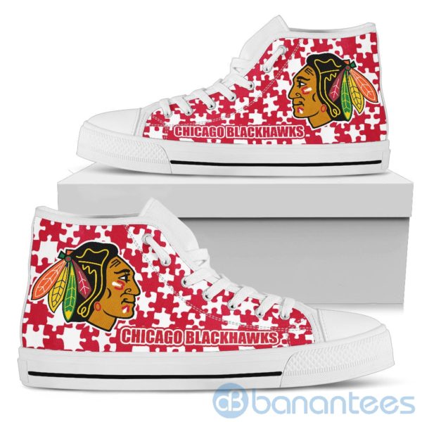 All Over Printed Puzzle Logo Chicago Blackhawks High Top Shoes Product Photo