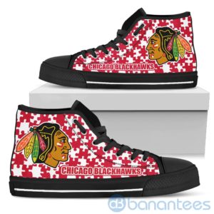 All Over Printed Puzzle Logo Chicago Blackhawks High Top Shoes Product Photo