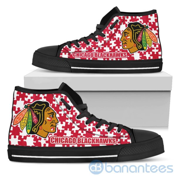 All Over Printed Puzzle Logo Chicago Blackhawks High Top Shoes Product Photo