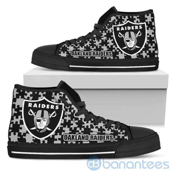 All Over Printed Puzzle Logo Oakland Raiders High Top Shoes Product Photo
