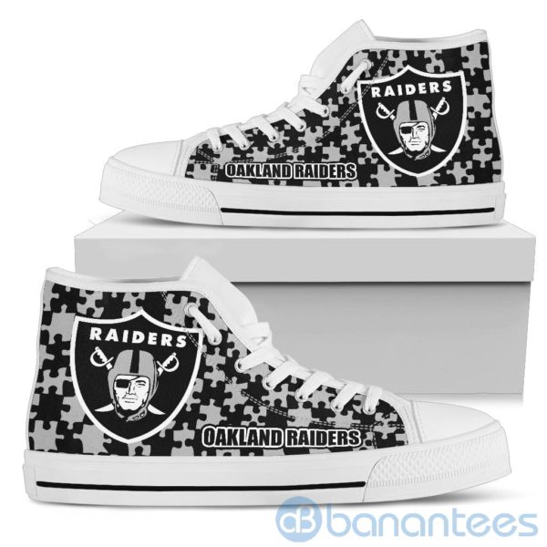 All Over Printed Puzzle Logo Oakland Raiders High Top Shoes Product Photo