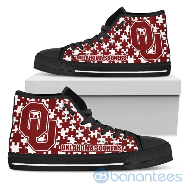All Over Printed Puzzle Logo Oklahoma Sooners High Top Shoes Product Photo