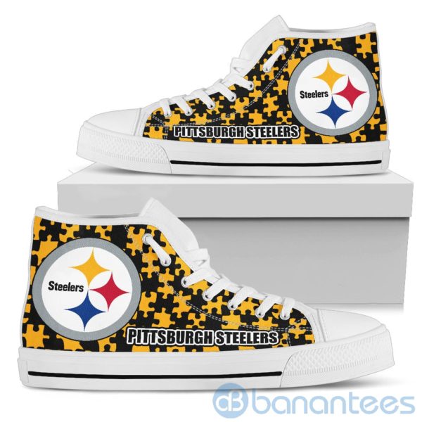All Over Printed Puzzle Logo Pittsburgh Steelers High Top Shoes Product Photo
