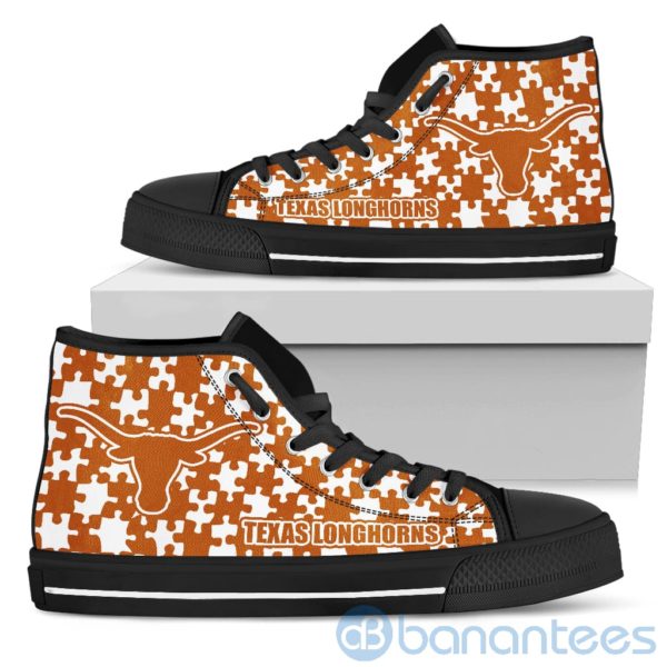 All Over Printed Puzzle Logo Texas Longhorns High Top Shoes Product Photo