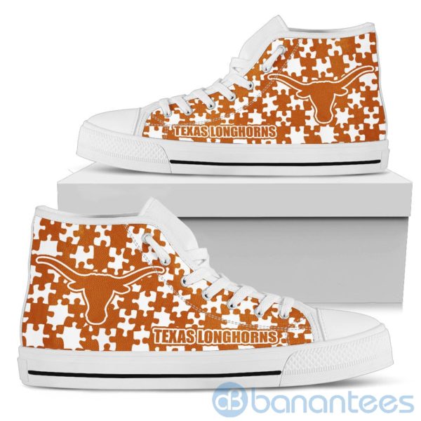 All Over Printed Puzzle Logo Texas Longhorns High Top Shoes Product Photo