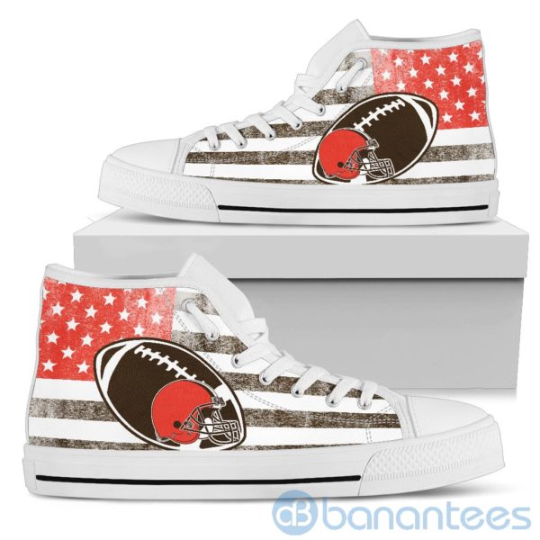 American Flag Style Cleveland Browns High Top Shoes Product Photo