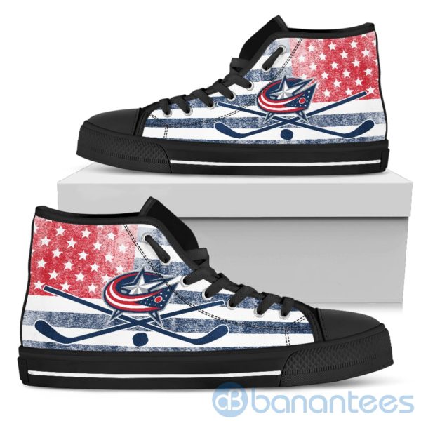 American Flag Style Columbus Blue Jackets High Top Shoes Product Photo