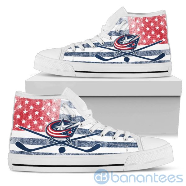 American Flag Style Columbus Blue Jackets High Top Shoes Product Photo